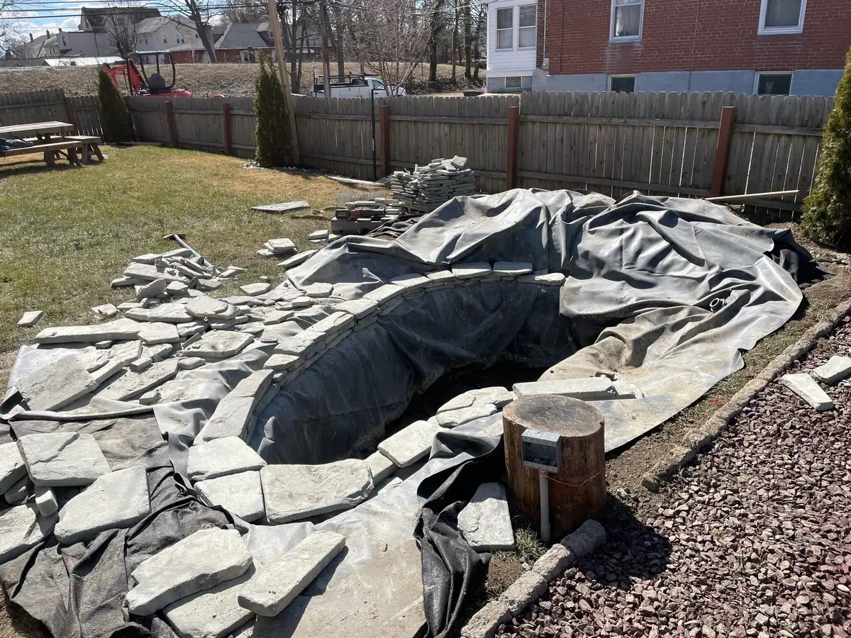 Pond with crystal clear water showing the effectiveness of professional filtration