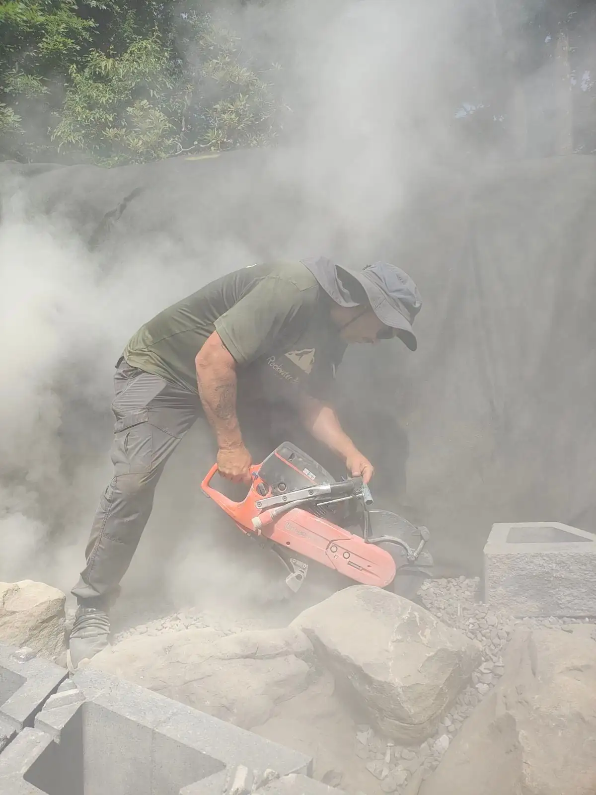 Custom pond and water feature construction project in progress