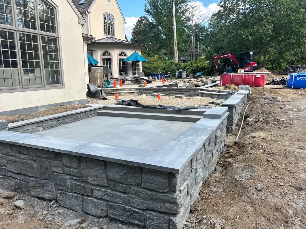 Completed waterfall with natural stone and running water